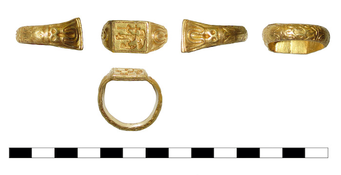 Gold finger ring from various angles